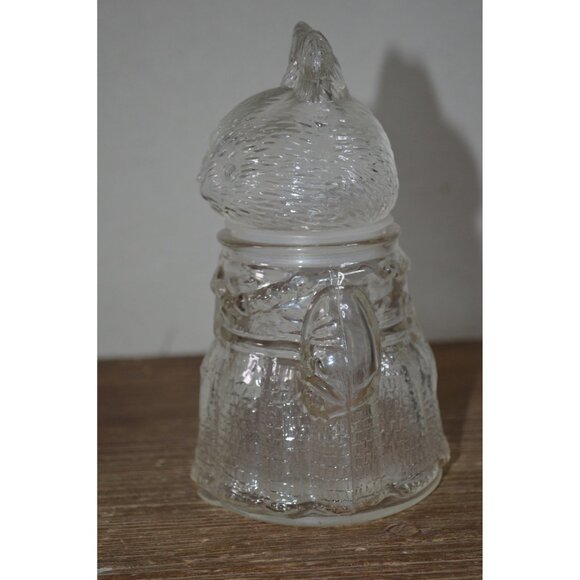 Vintage Textured Glass Clear Mom Bunny Rabbit Shaped Candy Lidded Jar Canister - Picture 5 of 11